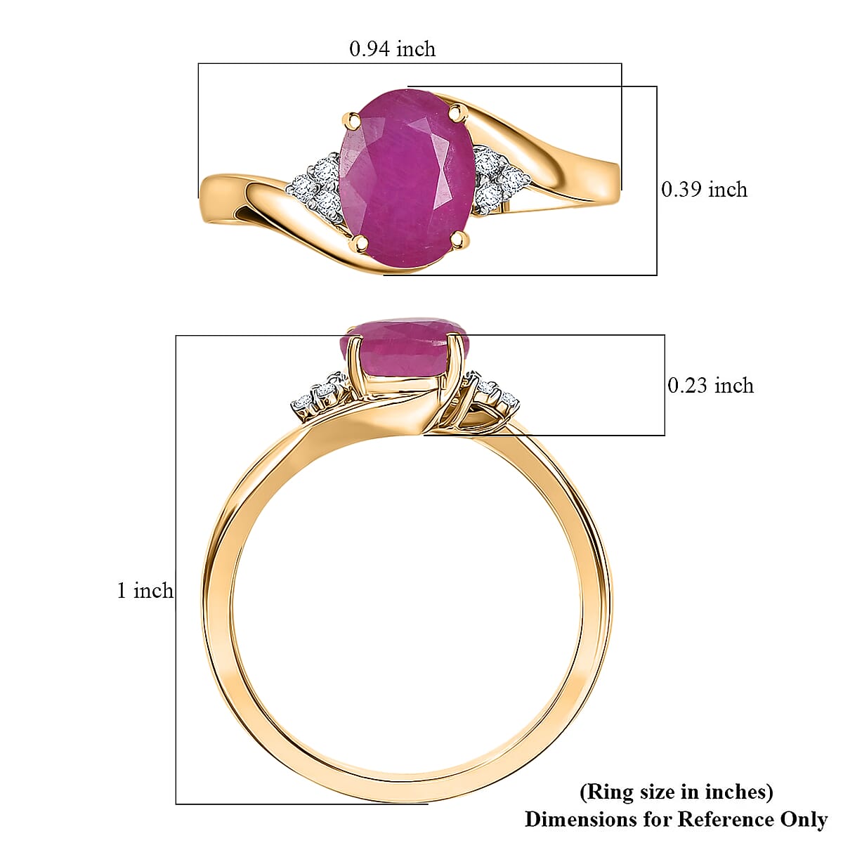 Premium Mozambique Ruby and Diamond I1 2.70 ctw Ring in 14K Yellow Gold (Size 4.0) 4.20 Grams image number 5