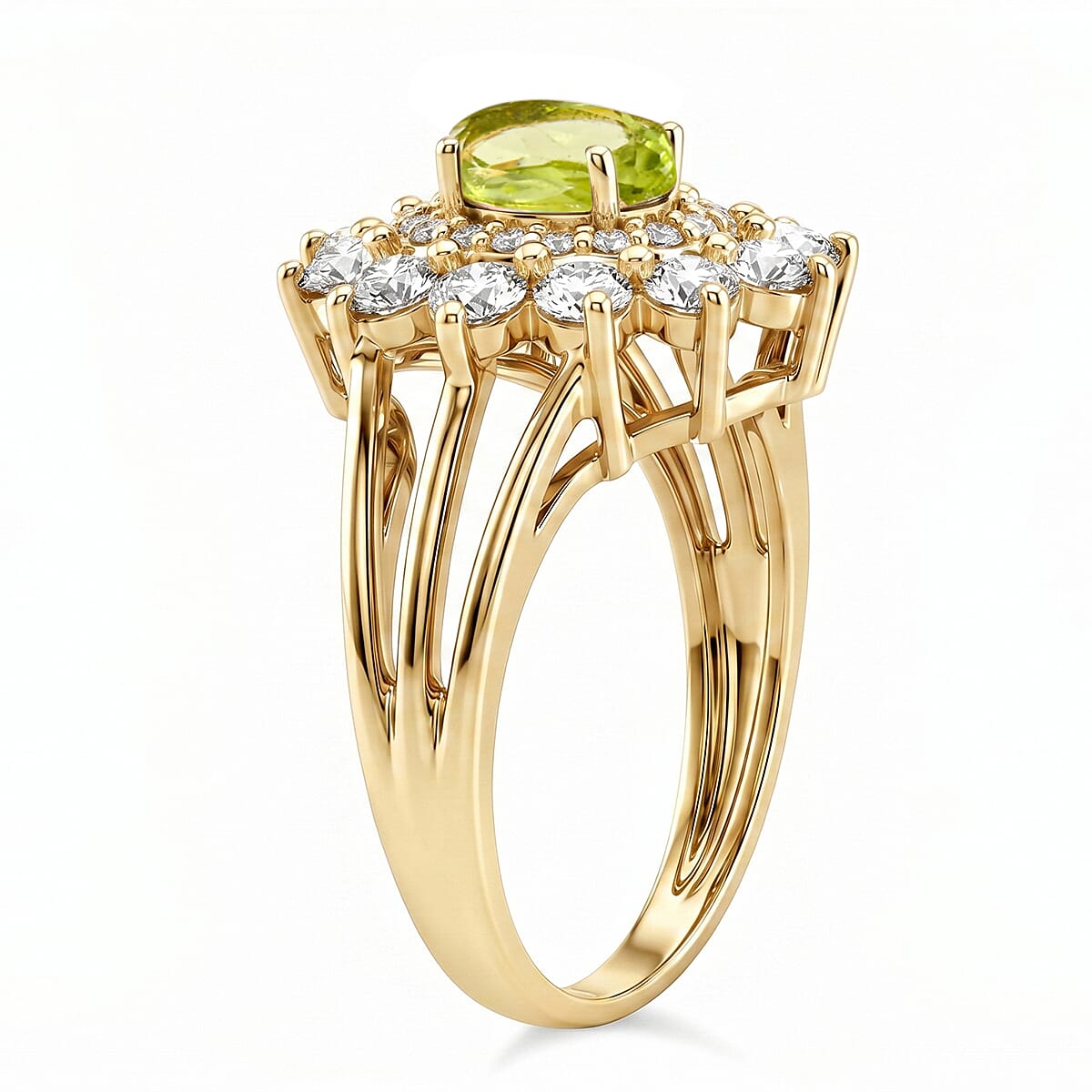 Hebei Peridot and Simulated Diamond 2.50 ctw Ring in 14K YG Over Sterling Silver (Size 8.0)
