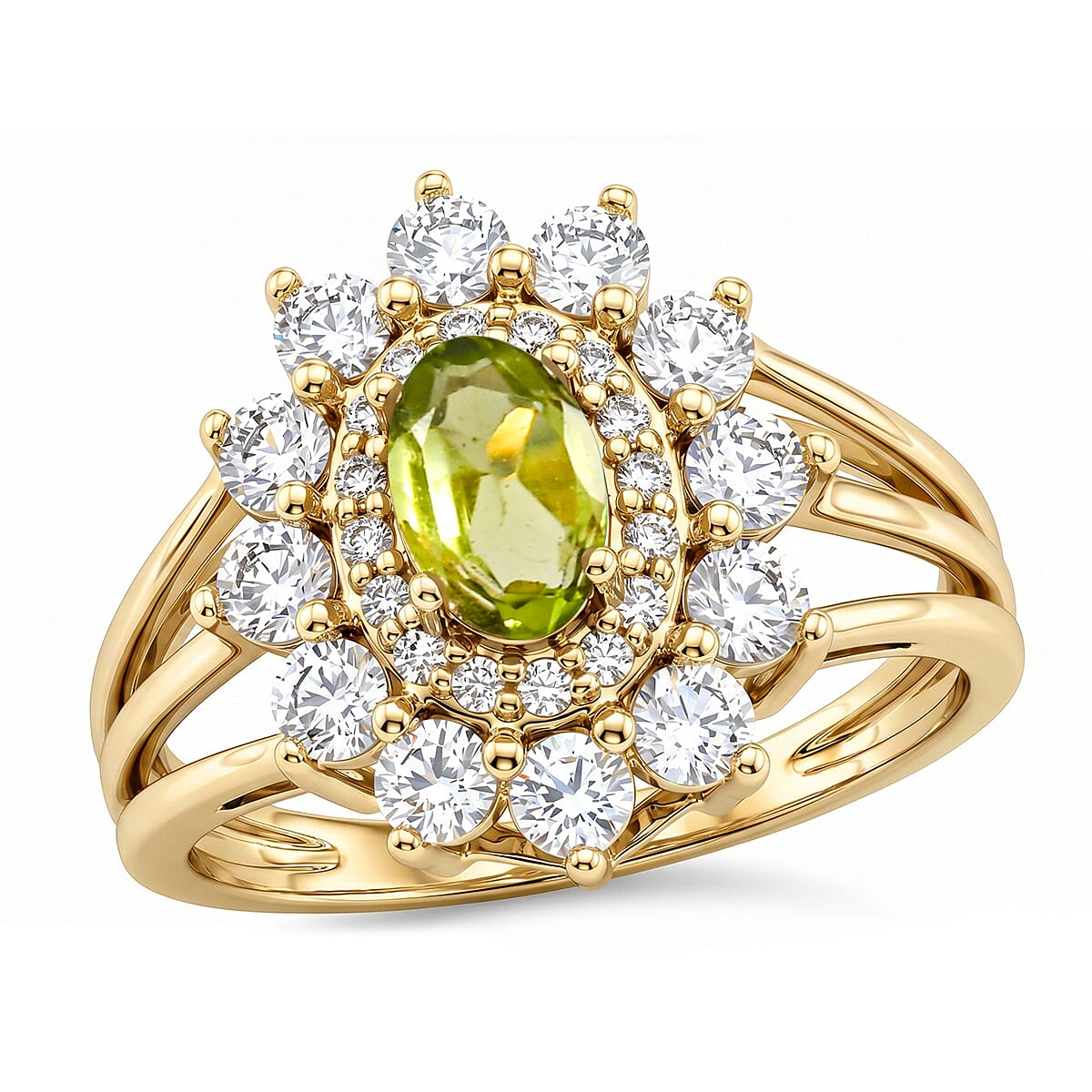 Hebei Peridot and Simulated Diamond 2.50 ctw Ring in 14K YG Over Sterling Silver (Size 9.0)