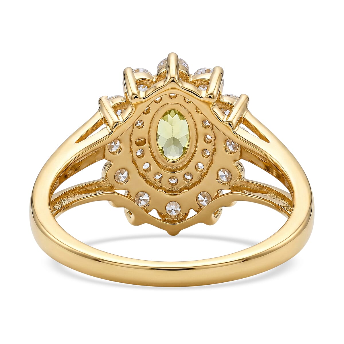Hebei Peridot and Simulated Diamond 2.50 ctw Ring in 14K YG Over Sterling Silver (Size 9.0)