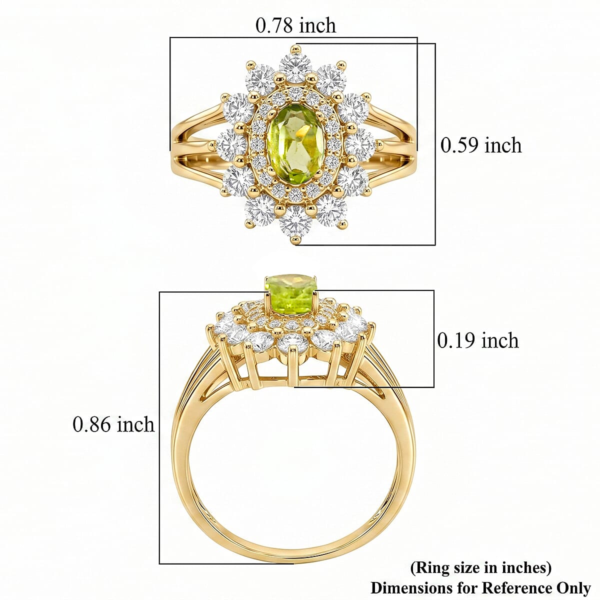 Hebei Peridot and Simulated Diamond 2.50 ctw Ring in 14K YG Over Sterling Silver (Size 9.0)