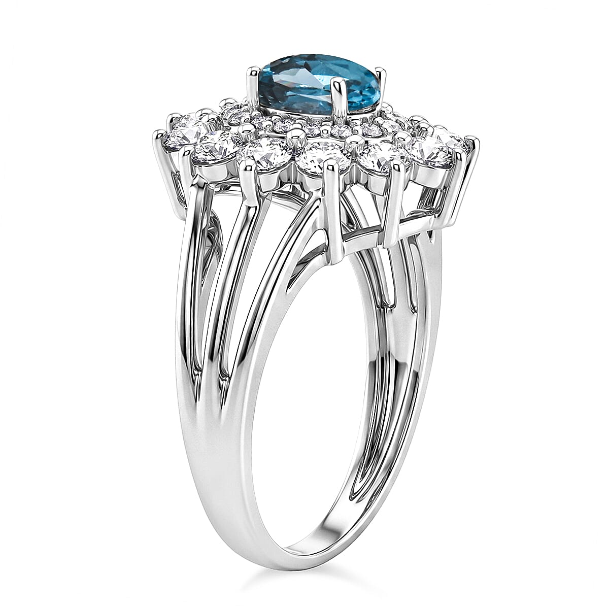 Teal Quartz and Simulated Diamond 2.50 ctw Ring in Sterling Silver (Size 7.0)