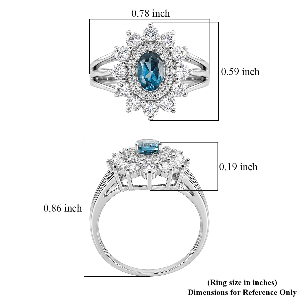 Teal Quartz and Simulated Diamond 2.50 ctw Ring in Sterling Silver (Size 8.0)