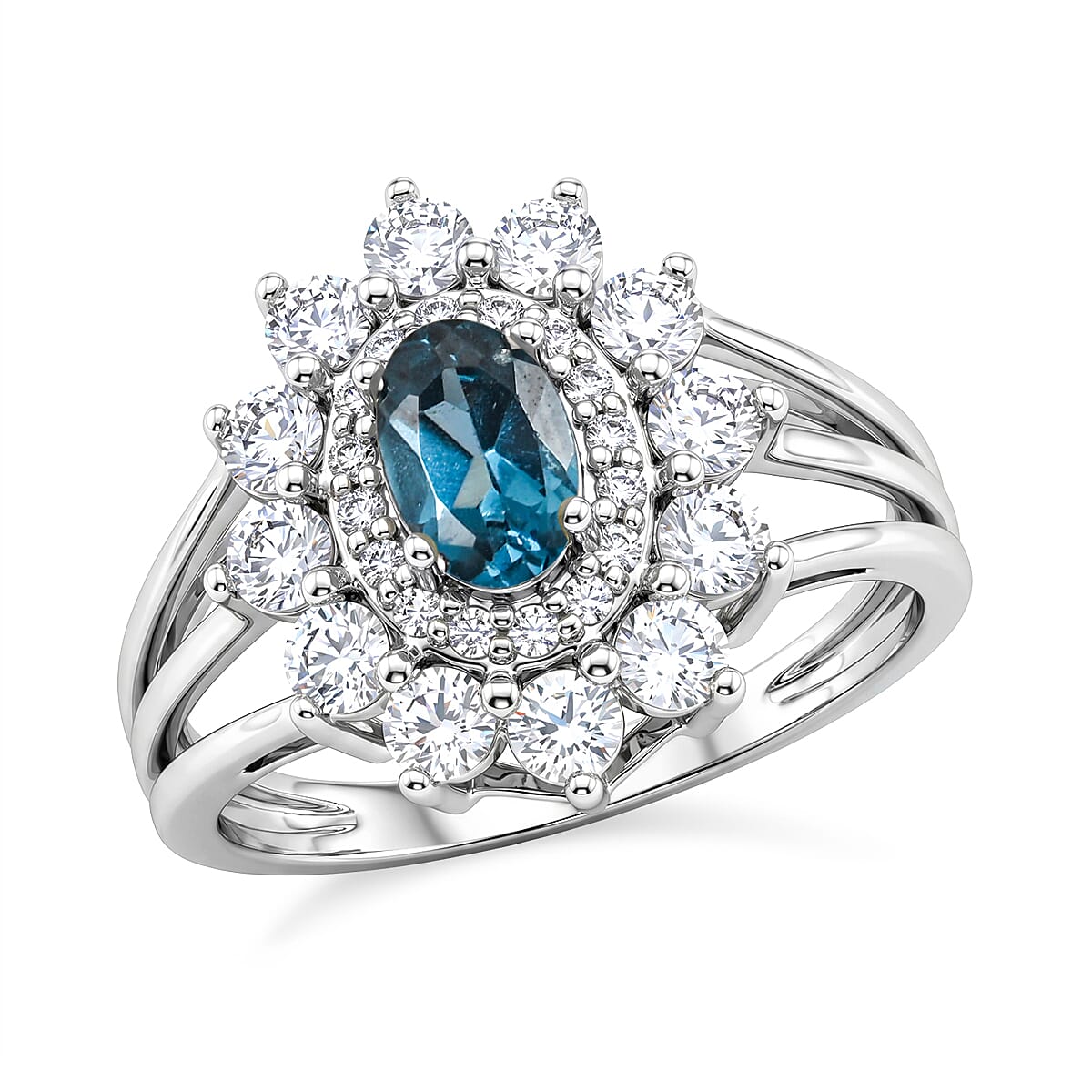 Teal Quartz and Simulated Diamond 2.50 ctw Ring in Sterling Silver (Size 9.0)