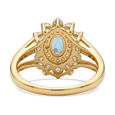 Teal Quartz and Simulated Diamond 2.50 ctw Ring in 14K YG Over Sterling Silver (Size 8.0)
