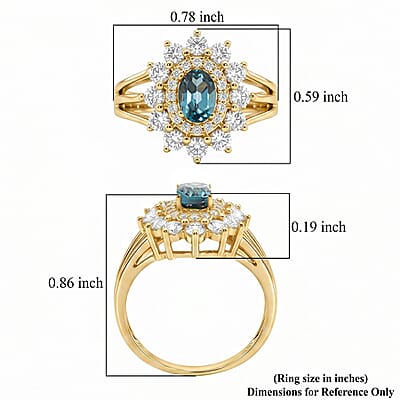 Teal Quartz and Simulated Diamond 2.50 ctw Ring in 14K YG Over Sterling Silver (Size 8.0)