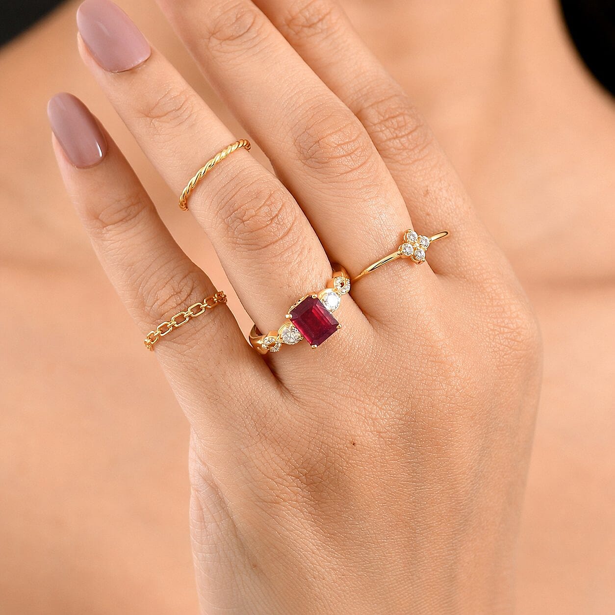 EverTrue Niassa Ruby (FF) and Moissanite 3.00 ctw Scarlet Knot Ring in 18K YG Plated (Size 10.0)
