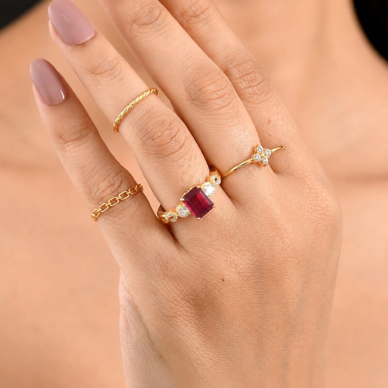 EverTrue Niassa Ruby (FF) and Moissanite 3.00 ctw Scarlet Knot Ring in 18K YG Plated (Size 10.0)