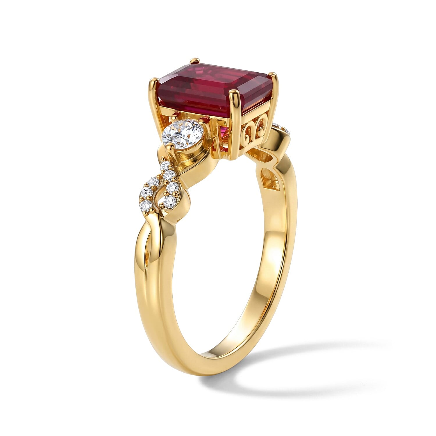EverTrue Niassa Ruby (FF) and Moissanite 3.00 ctw Scarlet Knot Ring in 18K YG Plated (Size 10.0)