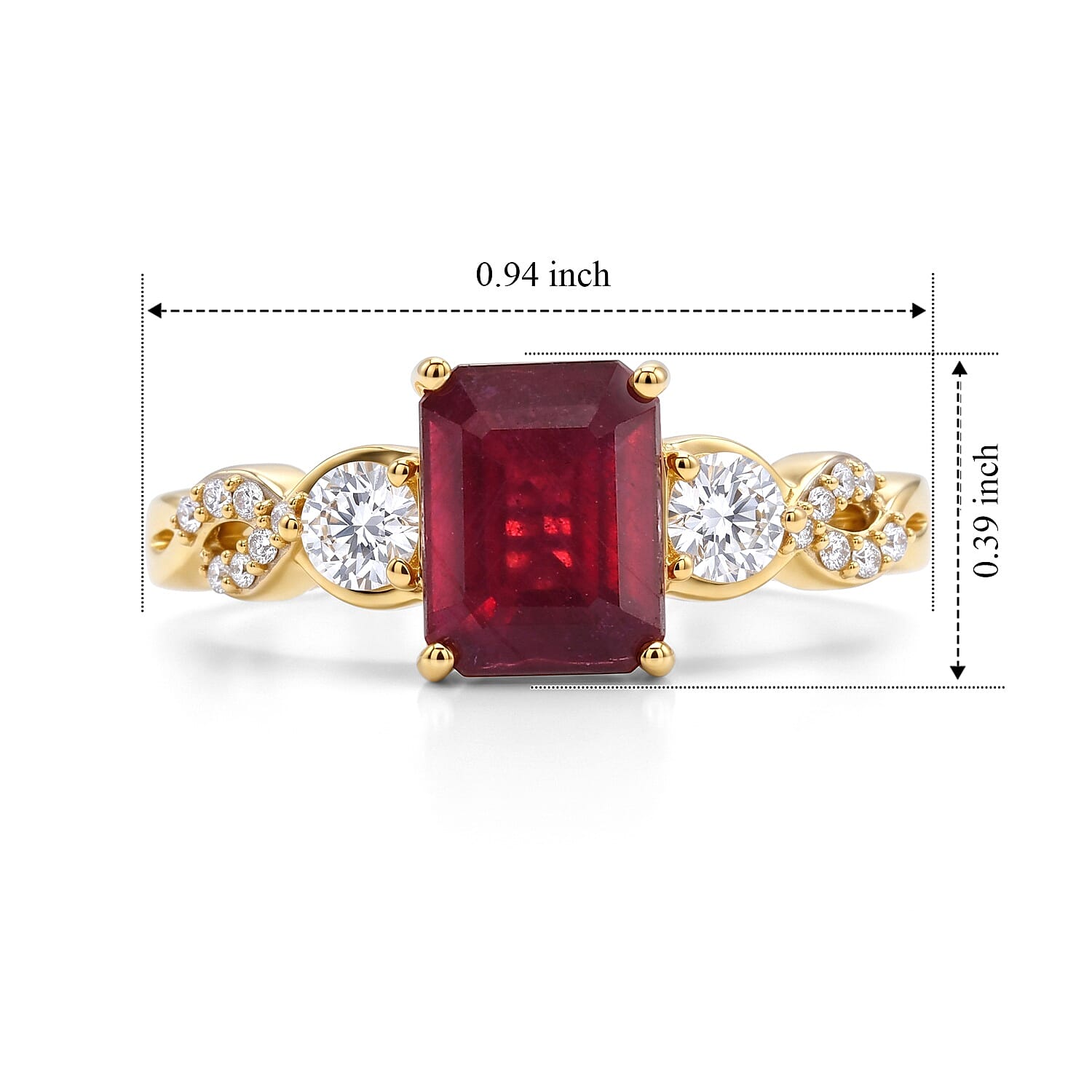 EverTrue Niassa Ruby (FF) and Moissanite 3.00 ctw Scarlet Knot Ring in 18K YG Plated (Size 10.0)