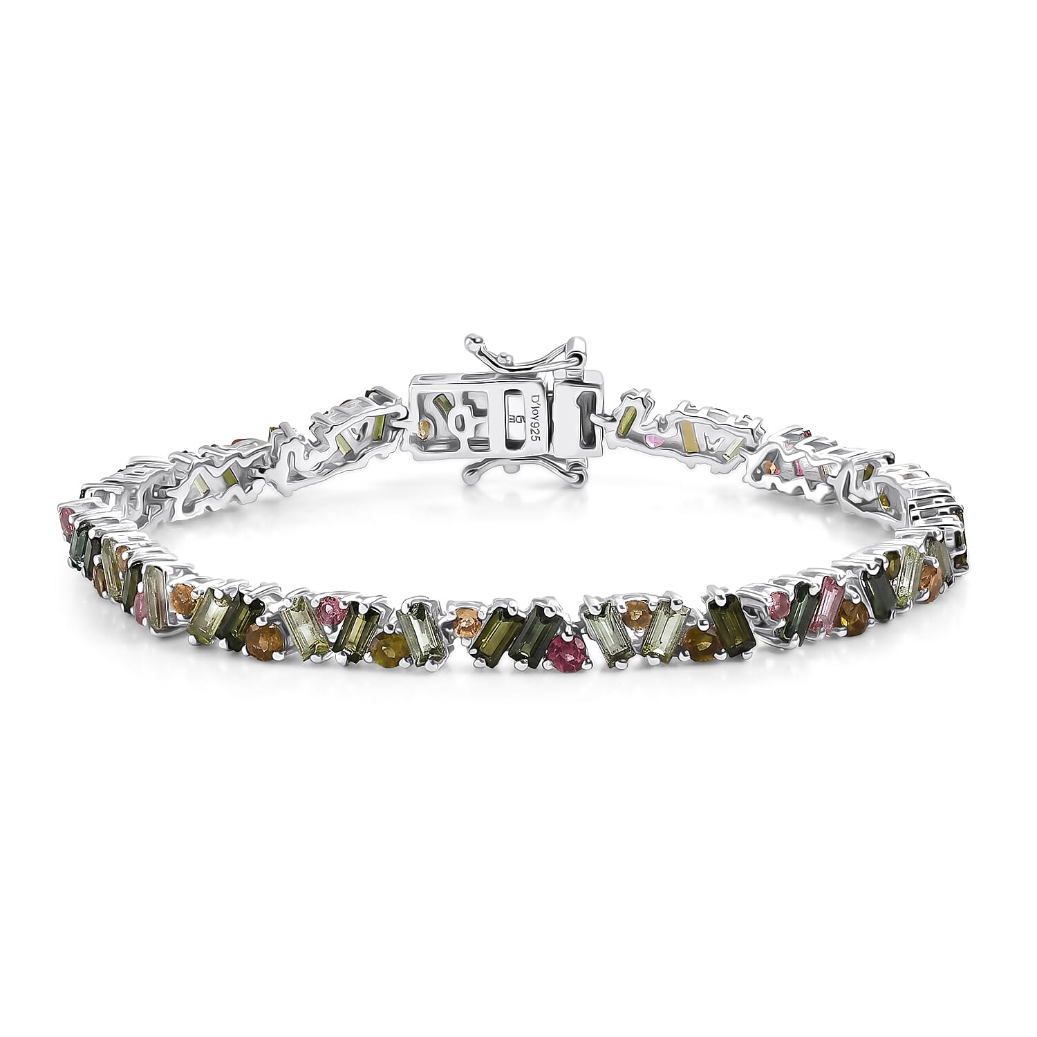D'Joy AAA Multi-Tourmaline Bracelet in Rhodium Over Sterling Silver (6.50 In) 6.85 ctw