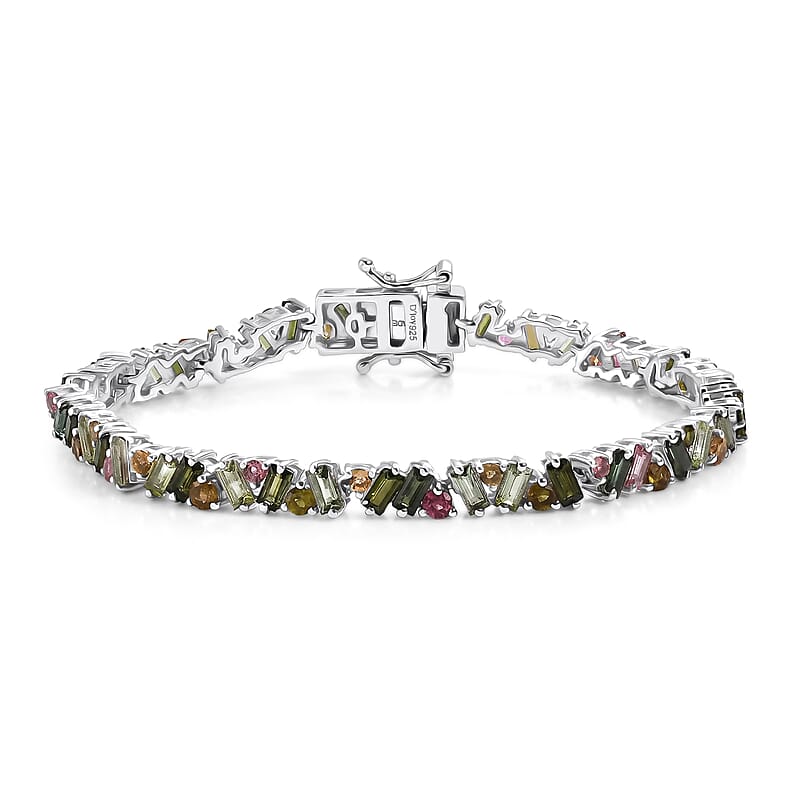 D'Joy AAA Multi-Tourmaline 6.85 ctw Spectrum Glow Bracelet in Rhodium Over Sterling Silver (6.50 In)