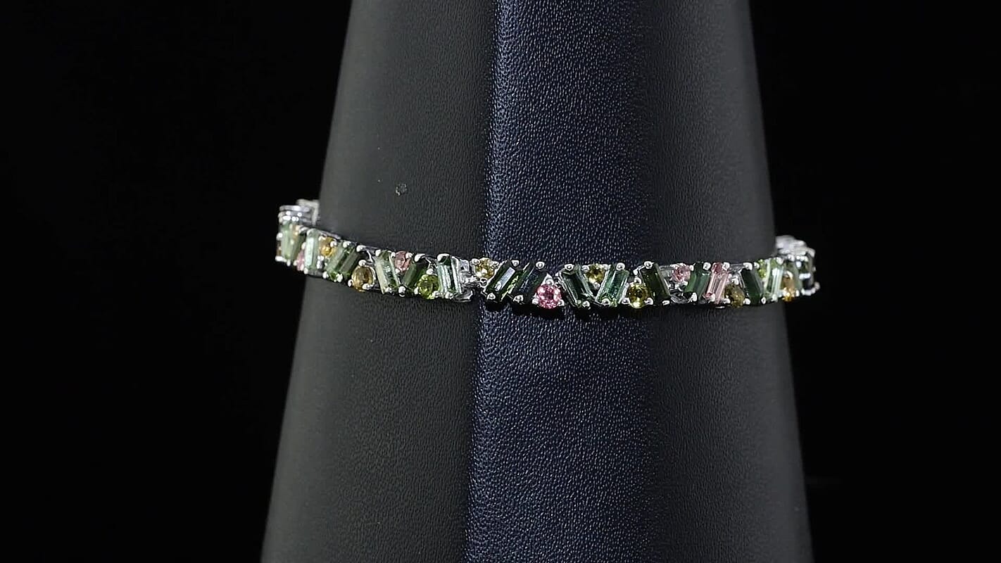 D'Joy AAA Multi-Tourmaline Bracelet in Rhodium Over Sterling Silver (6.50 In) 6.85 ctw