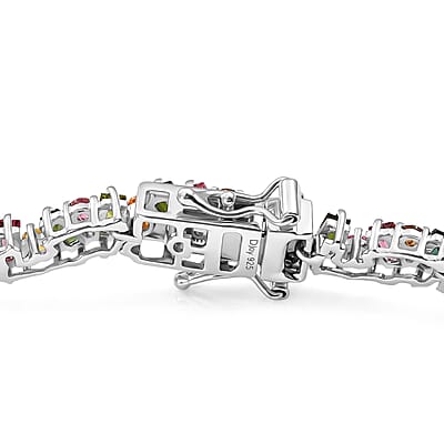 D'Joy AAA Multi-Tourmaline 6.85 ctw Spectrum Glow Bracelet in Rhodium Over Sterling Silver (6.50 In)