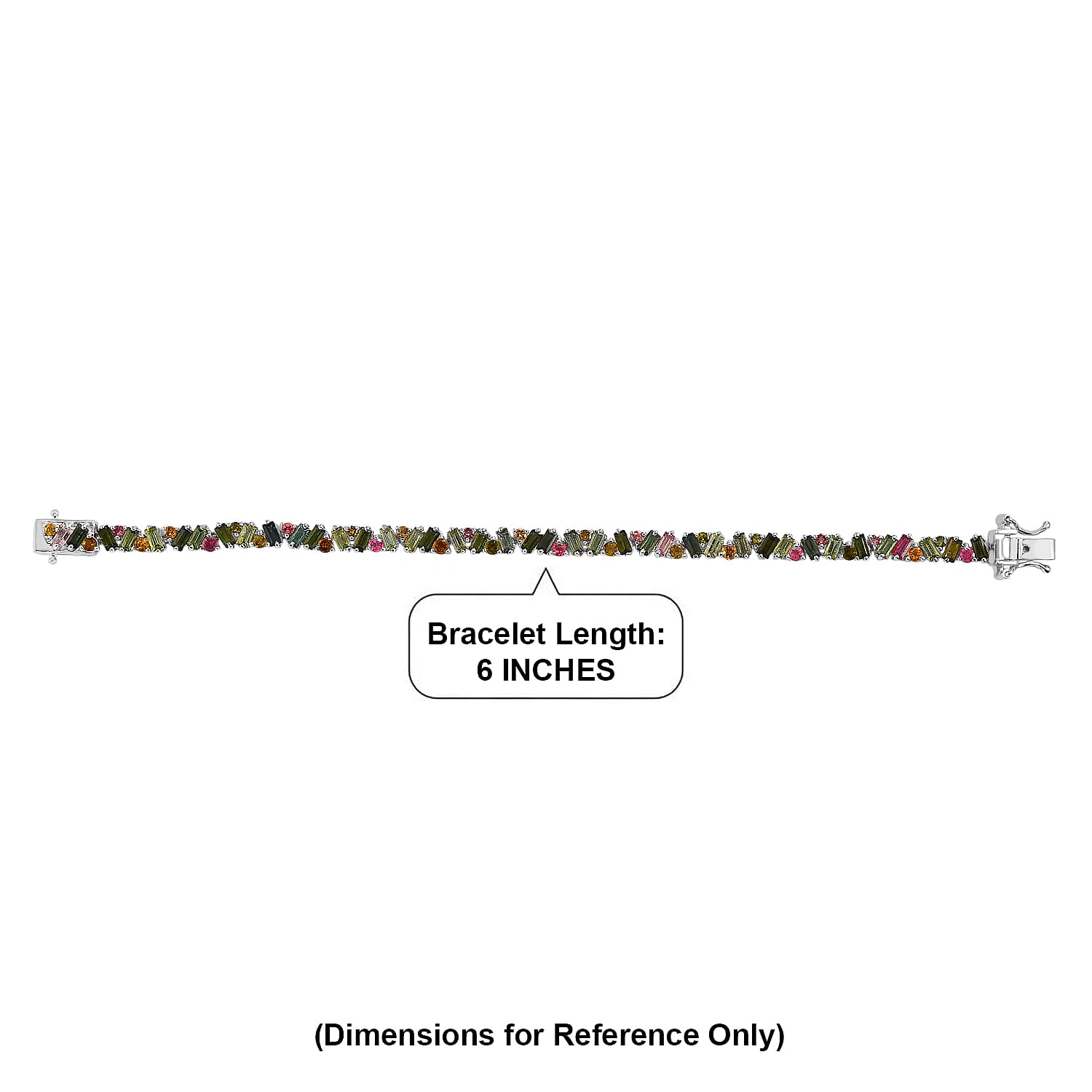 D'Joy AAA Multi-Tourmaline 6.85 ctw Spectrum Glow Bracelet in Rhodium Over Sterling Silver (6.50 In)