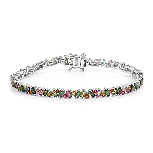 D'Joy AAA Multi-Tourmaline 8.60 ctw Spectrum Glow Bracelet in Rhodium Over Sterling Silver (8.00 In)