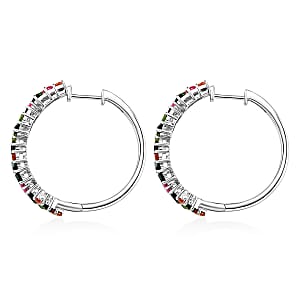 D'Joy AAA Multi-Tourmaline 3.20 ctw Spectrum Glow Hoop Earrings in Rhodium Over Sterling Silver