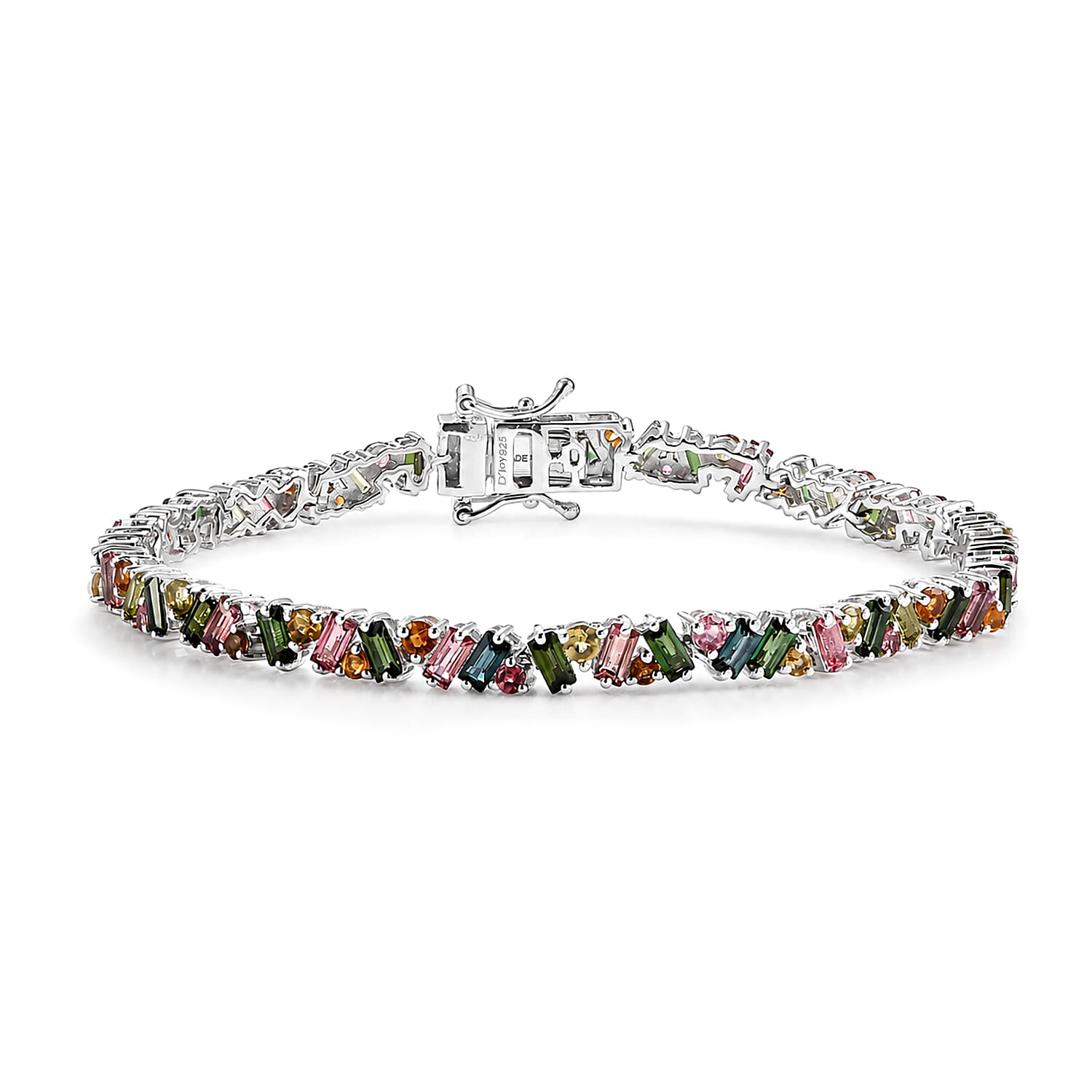 D'Joy AAA Multi-Tourmaline Bracelet in Rhodium Over Sterling Silver (6.50 In) 6.85 ctw