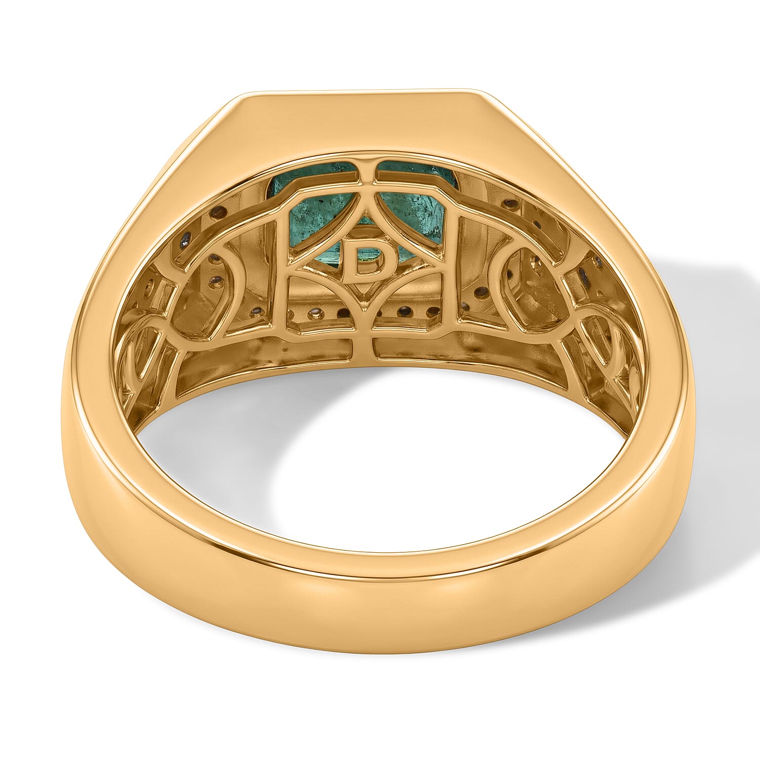 D'Joy Premium Kagem Zambian Emerald and Moissanite 2.10 ctw Men's Ring in 18K Vermeil Yellow Gold Over Sterling Silver (Size 10.0)