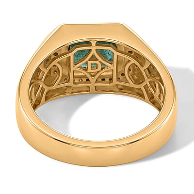 D'Joy Premium Kagem Zambian Emerald and Moissanite 2.10 ctw Men's Ring in 18K Vermeil Yellow Gold Over Sterling Silver (Size 10.0)