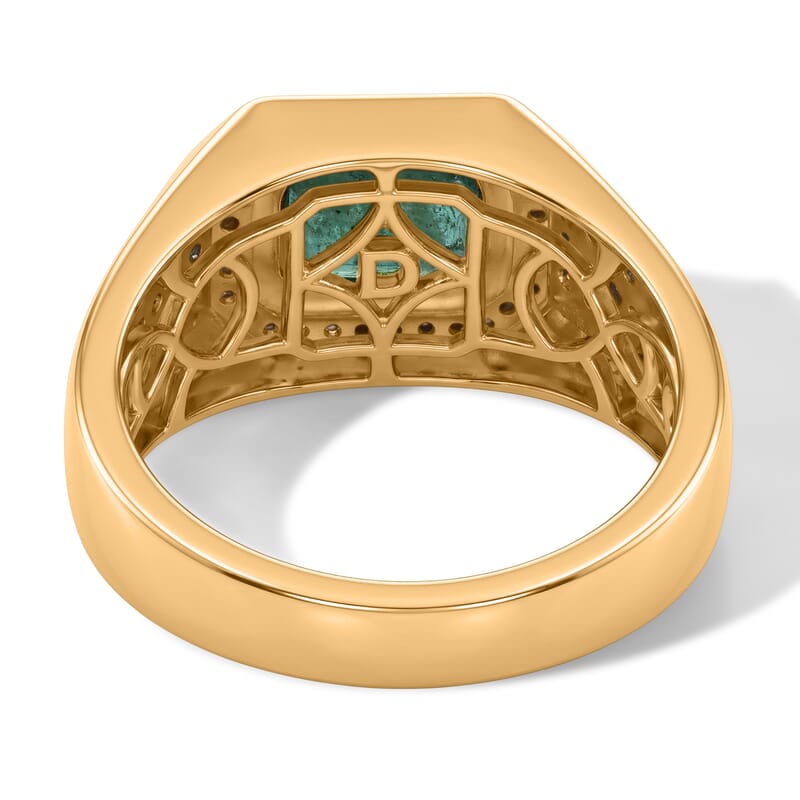 D'Joy Premium Kagem Zambian Emerald and Moissanite 2.10 ctw Men's Ring in 18K Vermeil Yellow Gold Over Sterling Silver (Size 10.0)
