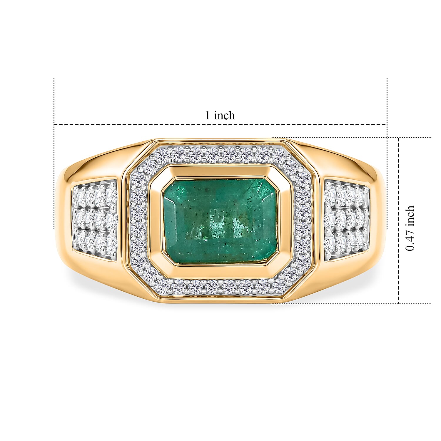 D'Joy Premium Kagem Zambian Emerald and Moissanite 2.10 ctw Men's Ring in 18K Vermeil Yellow Gold Over Sterling Silver (Size 10.0)