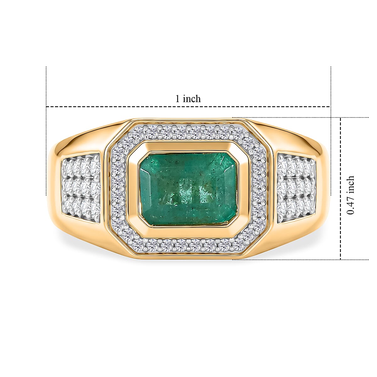 D'Joy Premium Kagem Zambian Emerald, Moissanite Men's Ring in 18K Vermeil YG Over Sterling Silver (Size 10.0) 2.10 ctw image number 5