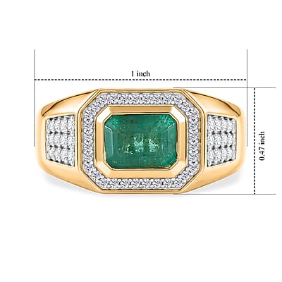 D'Joy Premium Kagem Zambian Emerald and Moissanite 2.10 ctw Men's Ring in 18K Vermeil Yellow Gold Over Sterling Silver (Size 10.0)
