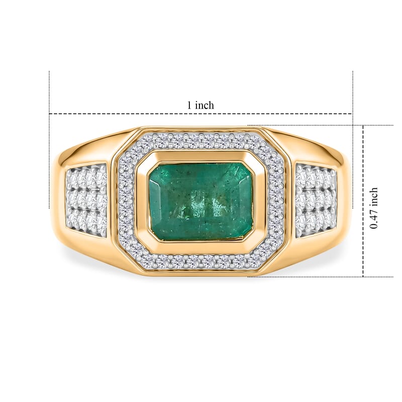 D'Joy Premium Kagem Zambian Emerald and Moissanite 2.10 ctw Men's Ring in 18K Vermeil Yellow Gold Over Sterling Silver (Size 10.0)