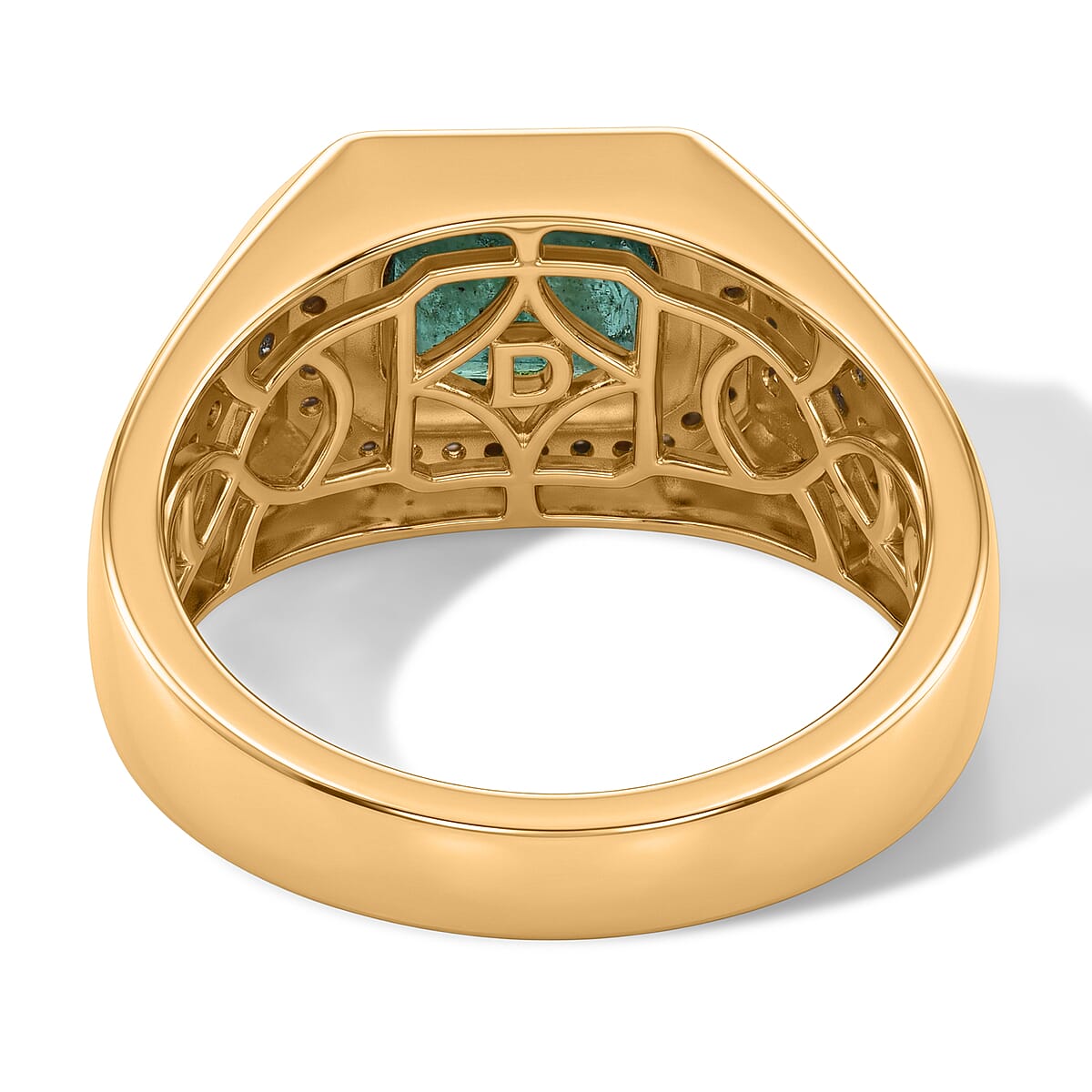 D'Joy Premium Kagem Zambian Emerald, Moissanite Men's Ring in 18K Vermeil YG Over Sterling Silver (Size 10.0) 2.10 ctw image number 4