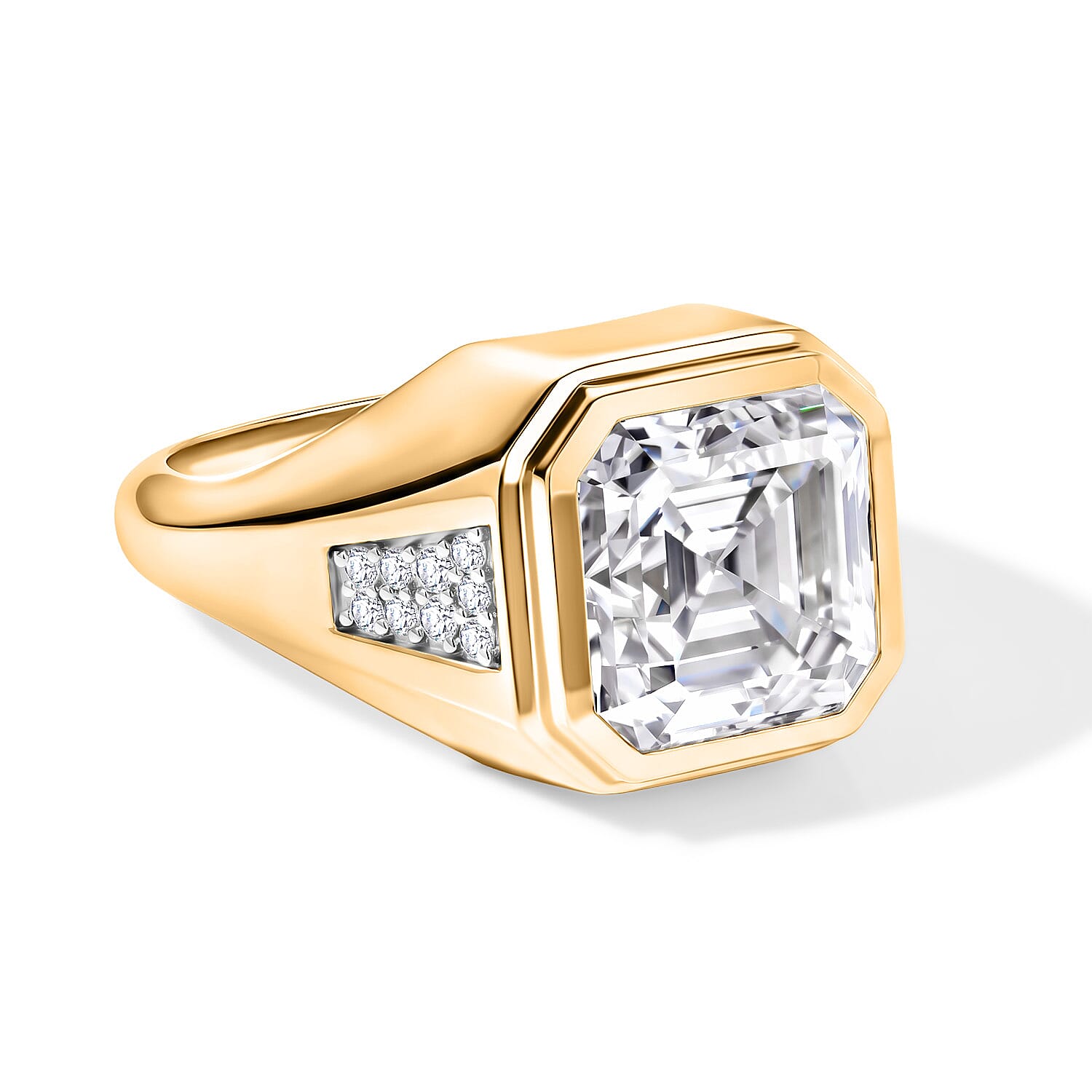 D'Joy Asscher Cut Moissanite 9.85 ctw Men's Ring in 18K Vermeil Yellow Gold Over Sterling Silver (Size 10.0)