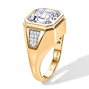 D'Joy Asscher Cut Moissanite (12mm) Men's Ring in 18K Vermeil YG Over Sterling Silver (Size 10.0) 9.85 ctw
