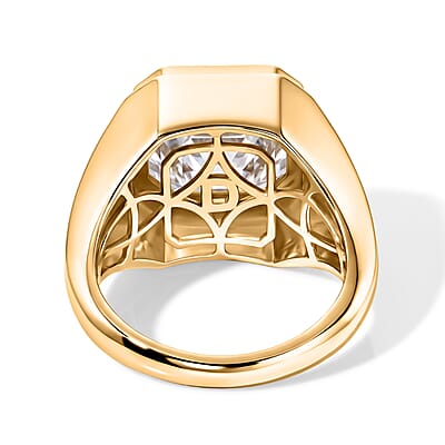 D'Joy Asscher Cut Moissanite 9.85 ctw Men's Ring in 18K Vermeil Yellow Gold Over Sterling Silver (Size 10.0)