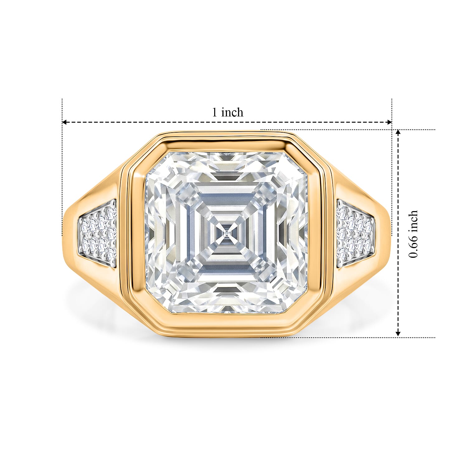 D'Joy Asscher Cut Moissanite 9.85 ctw Men's Ring in 18K Vermeil Yellow Gold Over Sterling Silver (Size 10.0)