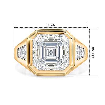 D'Joy Asscher Cut Moissanite 9.85 ctw Men's Ring in 18K Vermeil Yellow Gold Over Sterling Silver (Size 10.0)