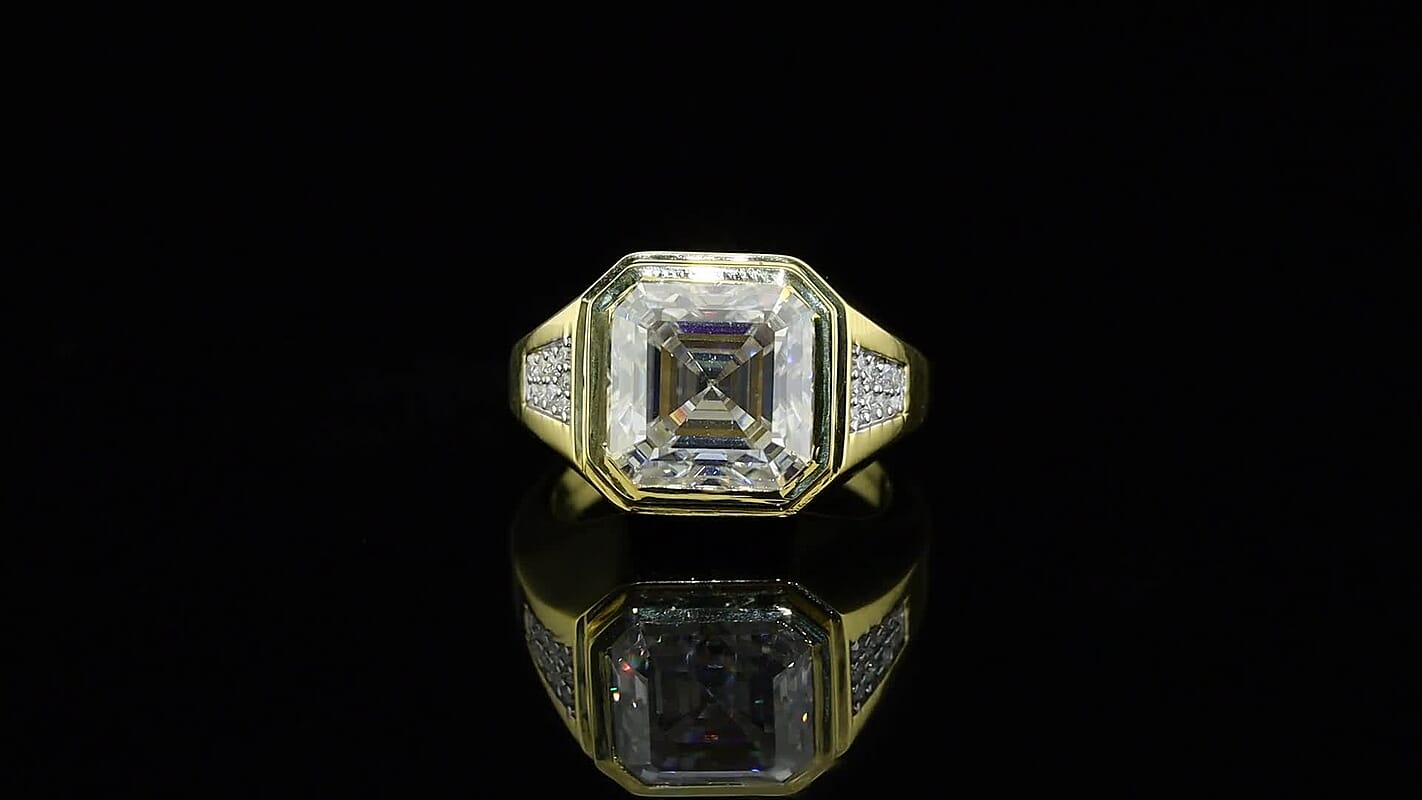 D'Joy Asscher Cut Moissanite (12mm) Men's Ring in 18K Vermeil YG Over Sterling Silver (Size 10.0) 9.85 ctw