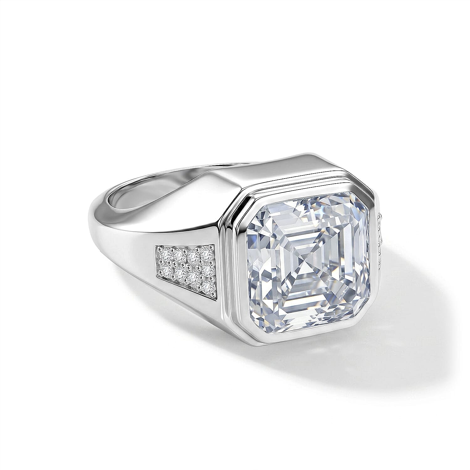 D'Joy Asscher Cut Moissanite 9.85 ctw Men's Ring in Rhodium Over Sterling Silver (Size 10.0)