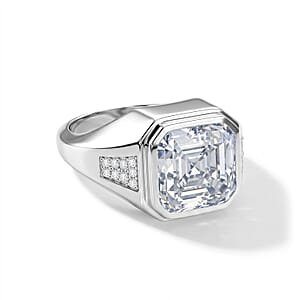 D'Joy Asscher Cut Moissanite 9.85 ctw Men's Ring in Rhodium Over Sterling Silver (Size 10.0)