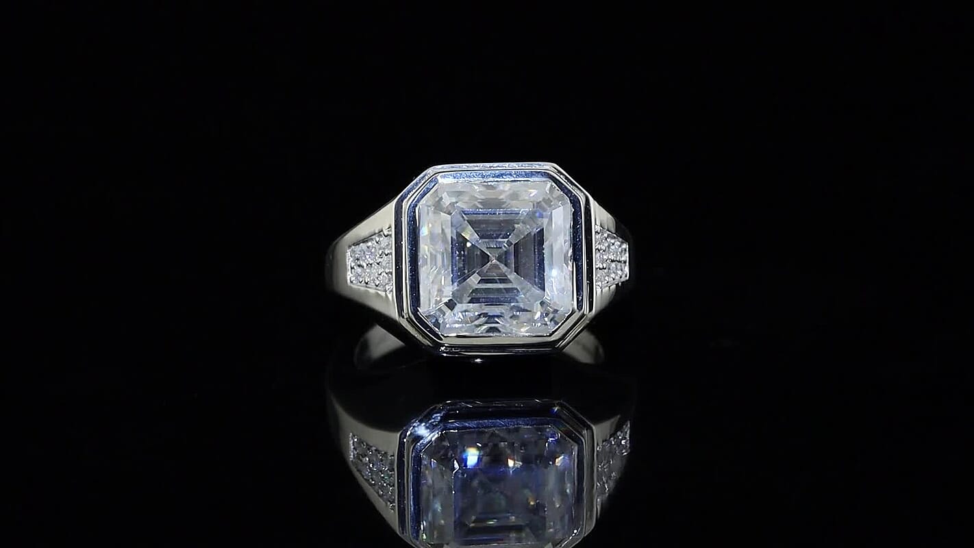 D'Joy Asscher Cut Moissanite (12mm) Men's Ring in 18K Vermeil YG Over Sterling Silver (Size 10.0) 9.85 ctw