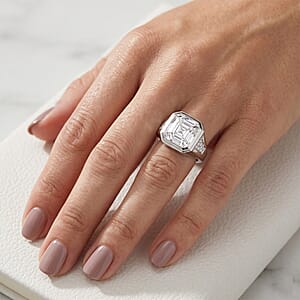 D'Joy Asscher Cut Moissanite 9.85 ctw Men's Ring in Rhodium Over Sterling Silver (Size 10.0)