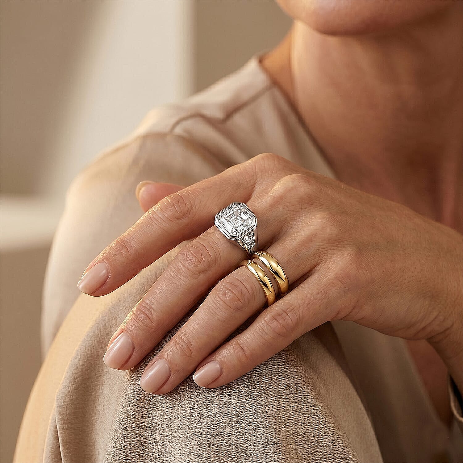 D'Joy Asscher Cut Moissanite 9.85 ctw Men's Ring in Rhodium Over Sterling Silver (Size 10.0)