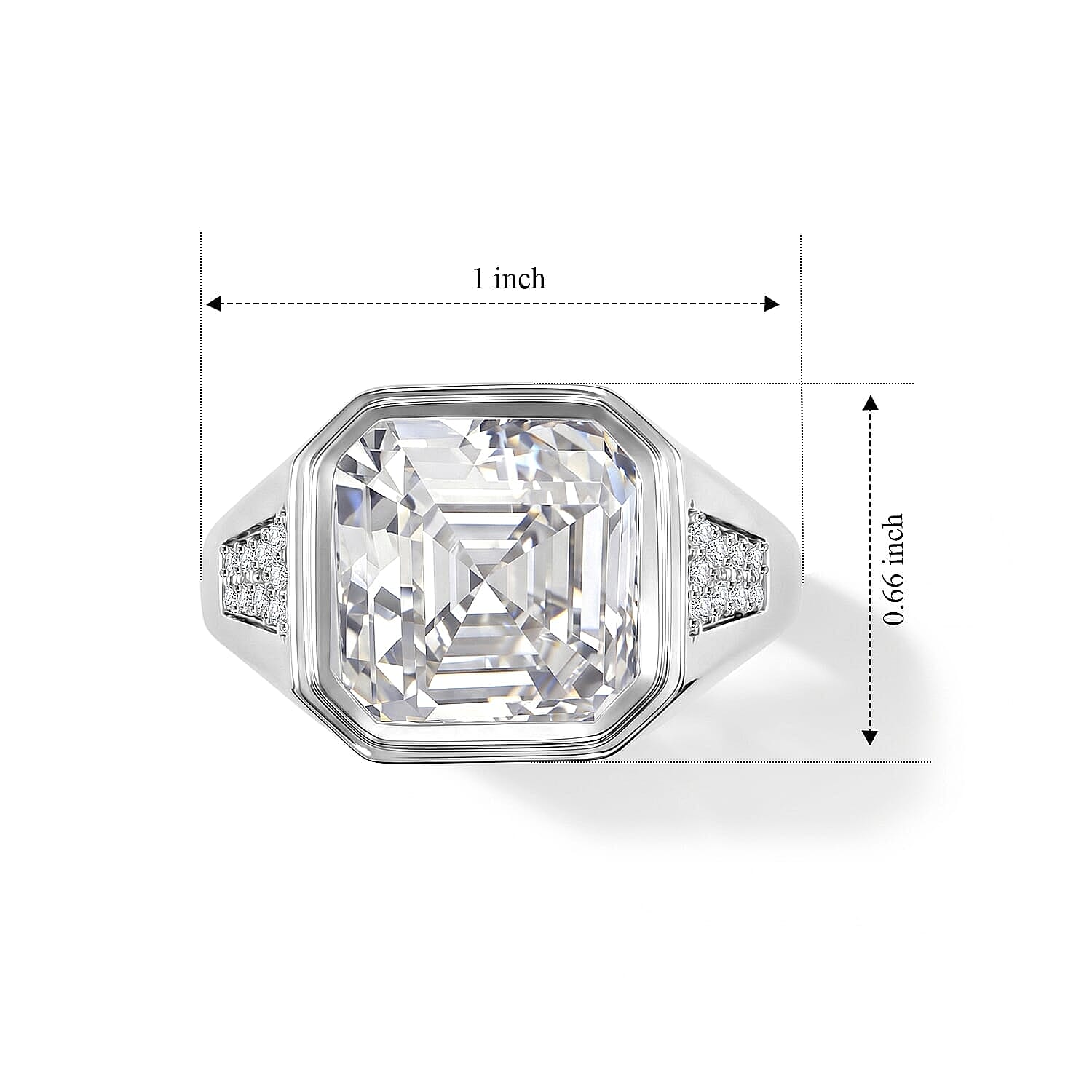 D'Joy Asscher Cut Moissanite 9.85 ctw Men's Ring in Rhodium Over Sterling Silver (Size 10.0)