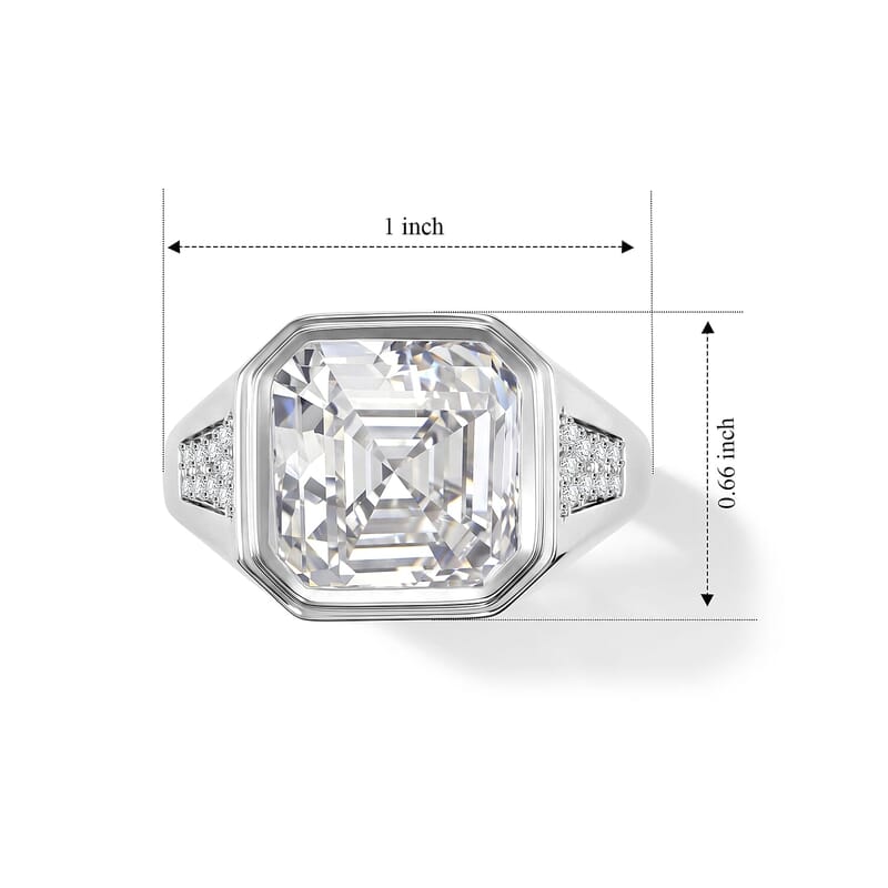 D'Joy Asscher Cut Moissanite 9.85 ctw Men's Ring in Rhodium Over Sterling Silver (Size 10.0)