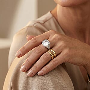 D'Joy Asscher Cut Moissanite 9.85 ctw Men's Ring in Rhodium Over Sterling Silver (Size 11.0)