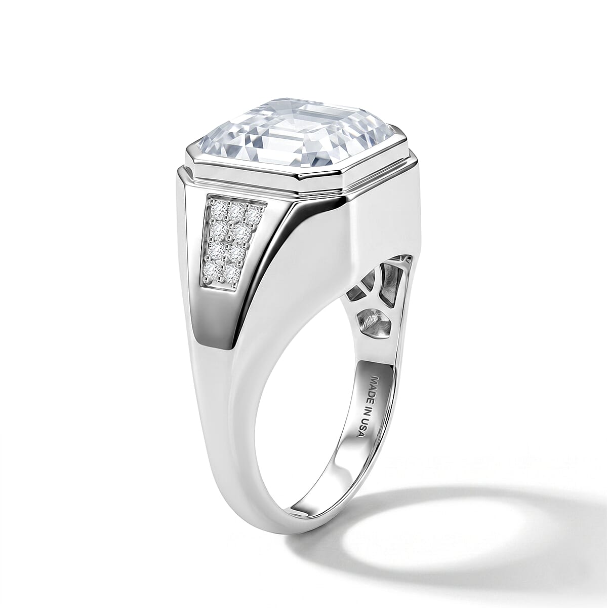 D'Joy Asscher Cut Moissanite 9.85 ctw Men's Ring in Rhodium Over Sterling Silver (Size 11.0) image number 3