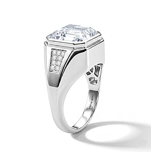 D'Joy Asscher Cut Moissanite 9.85 ctw Men's Ring in Rhodium Over Sterling Silver (Size 12.0)