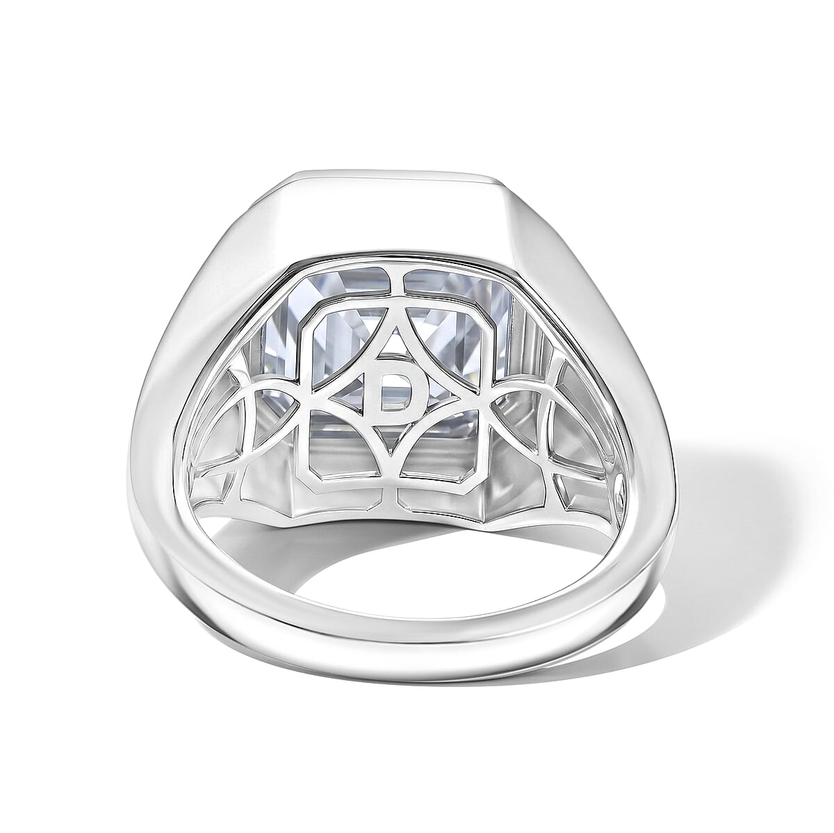 D'Joy Asscher Cut Moissanite 9.85 ctw Men's Ring in Rhodium Over Sterling Silver (Size 14.0) image number 4