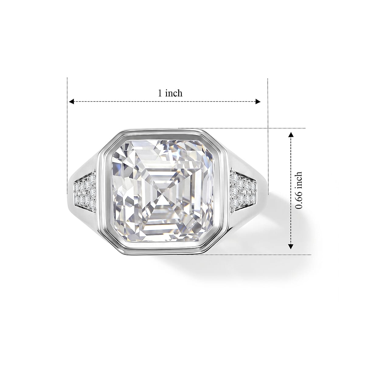 D'Joy Asscher Cut Moissanite 9.85 ctw Men's Ring in Rhodium Over Sterling Silver (Size 14.0) image number 5