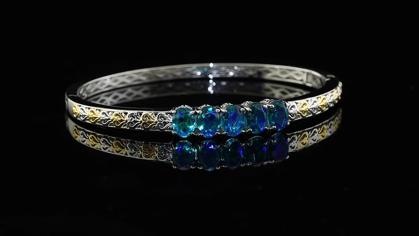 EverTrue Peacock Quartz Bangle Bracelet in 18K YG Plated and Platinum Bond (8.00 In) 6.70 ctw