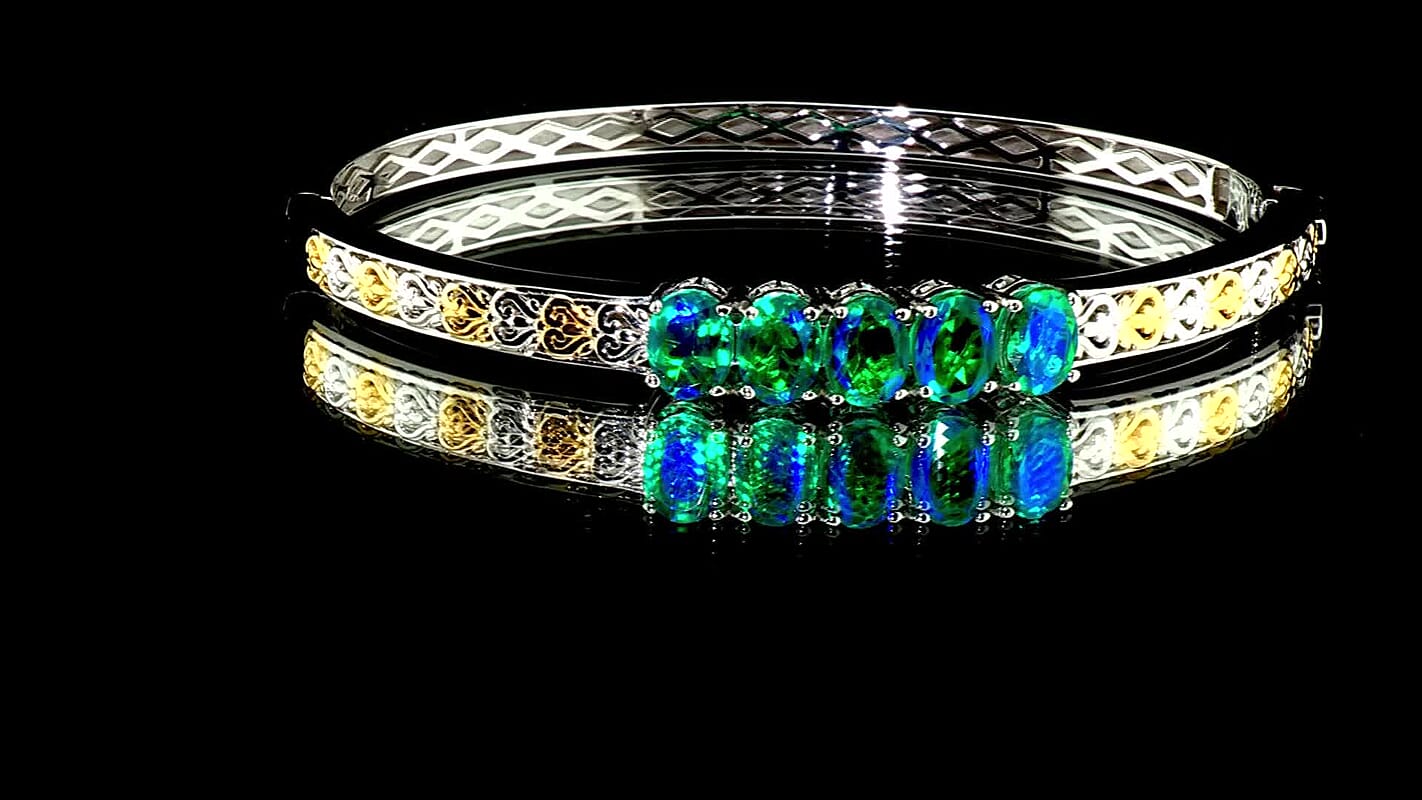 EverTrue Peacock Quartz Bangle Bracelet in 18K YG Plated and Platinum Bond (8.00 In) 6.70 ctw